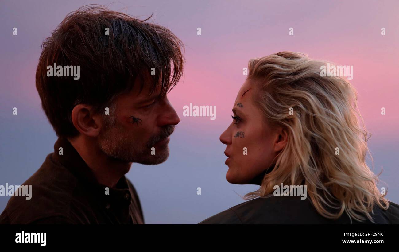 NIKOLAJ COSTER-WALDAU and MAIKA MONROE in GOD IS A BULLET (2023), directed by NICK CASSAVETES. Credit: Patriot Pictures / Album Stock Photo