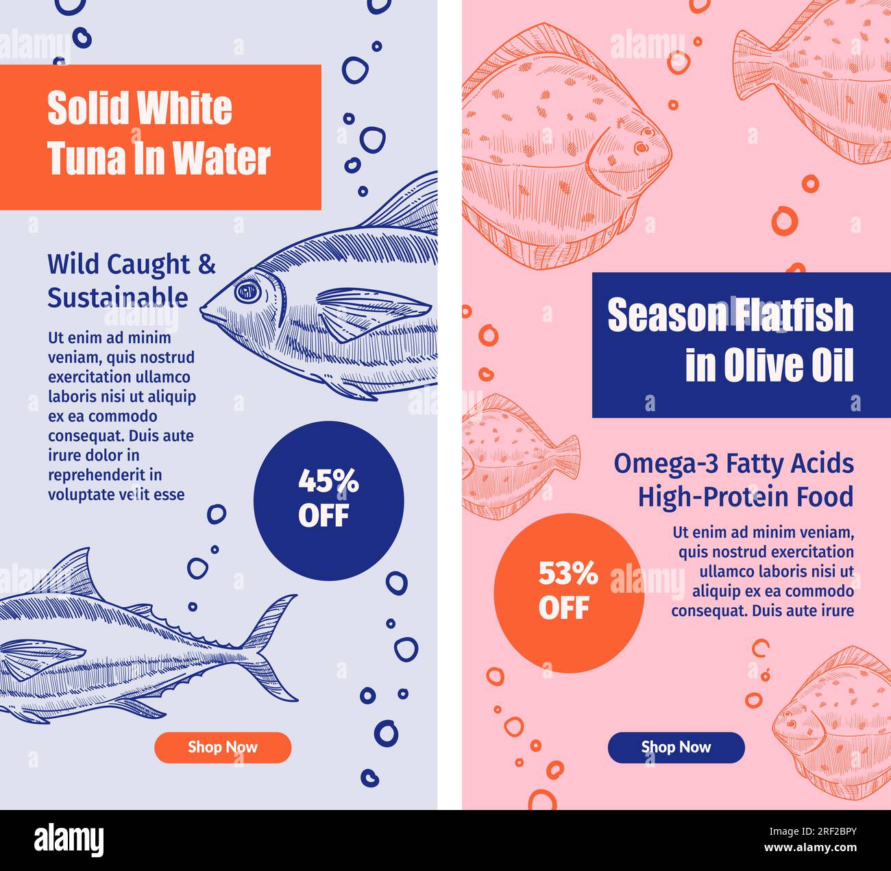 Season flatfish in olive oil, solid white tuna Stock Vector Image & Art