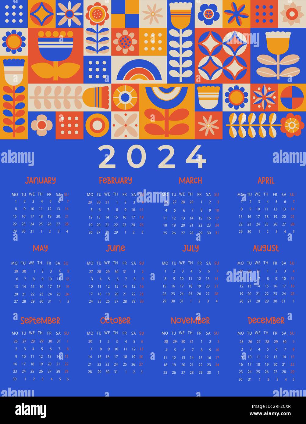 Modern annual calendar 2024 Minimalistic abstract geometric pattern