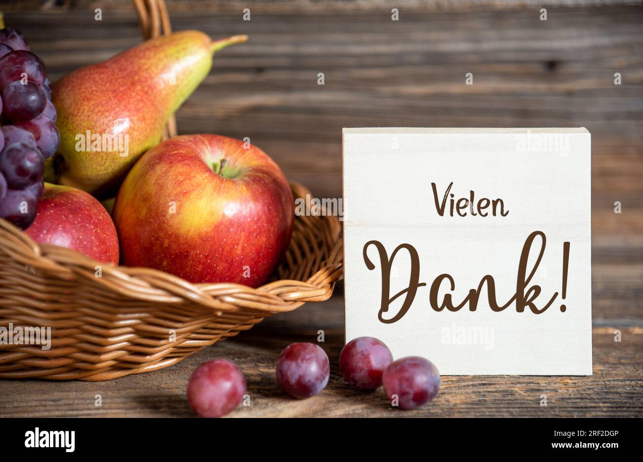 Fall Decoration with Fruits and Text Vielen Dank Stock Photo