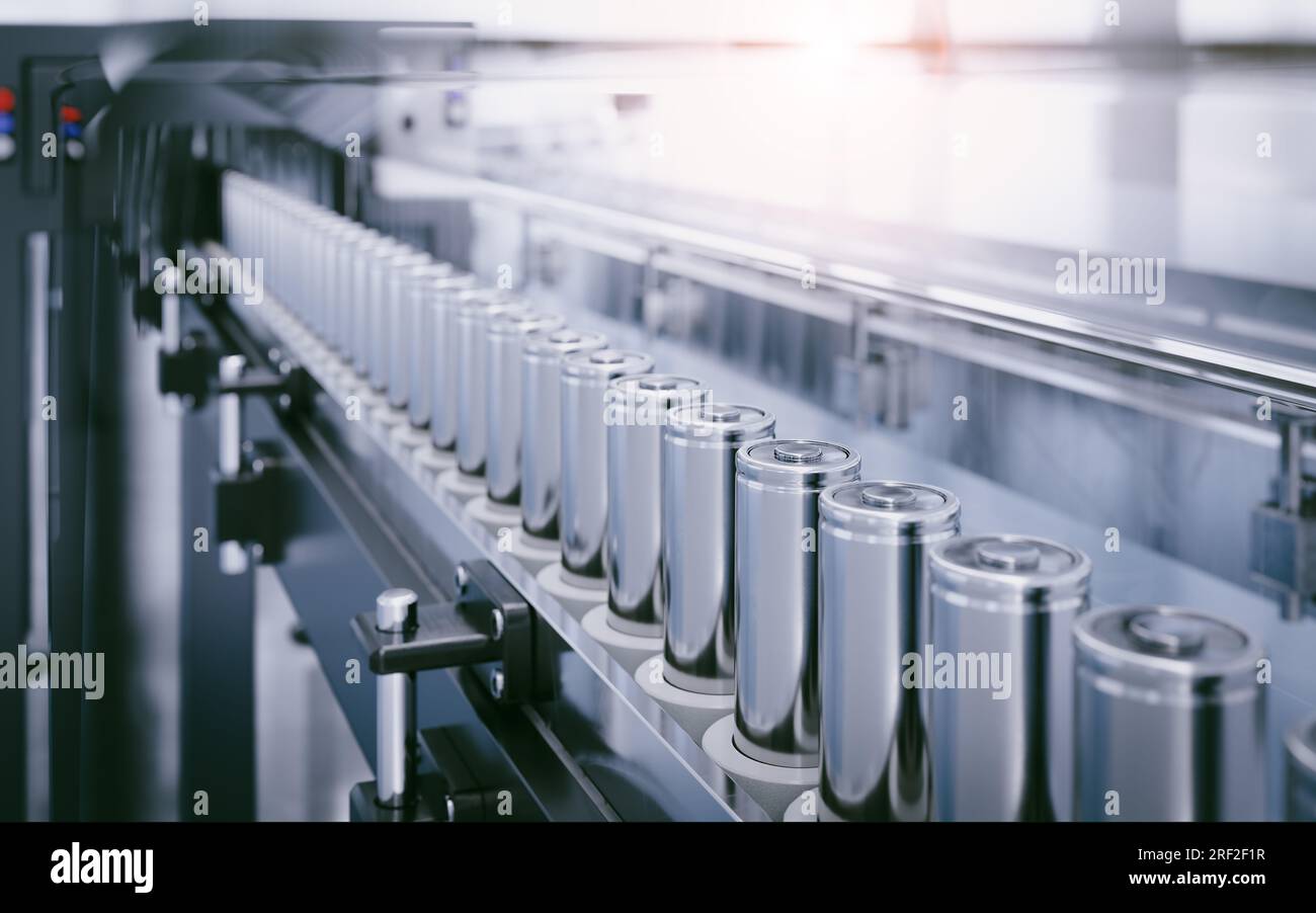 Production line for lithium battery cells for the automotive or e-bike industry. Stock Photo