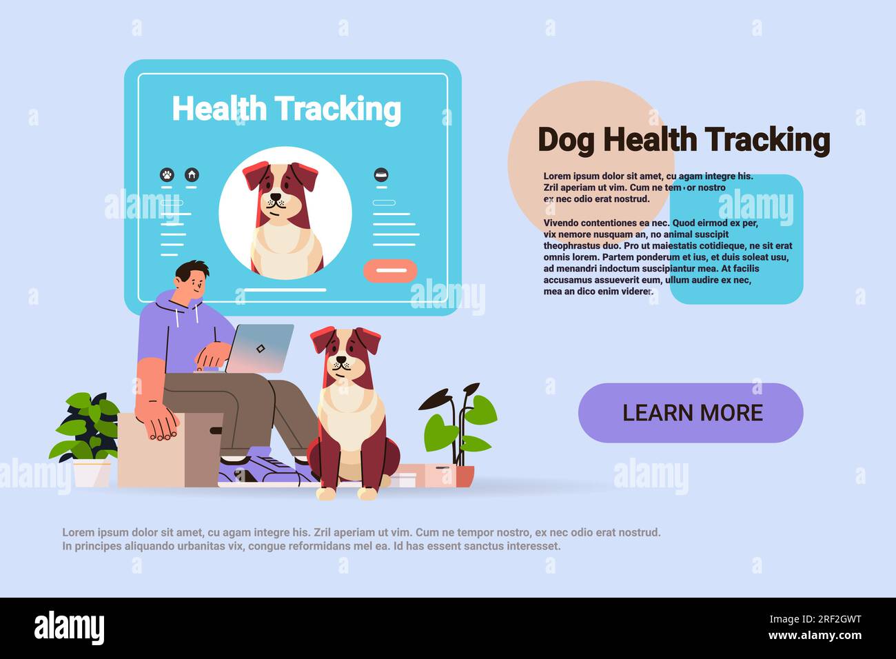 guy owner using pet app on laptop cute dogs best friends domestic animals  health tracking application concept Stock Vector Image & Art - Alamy