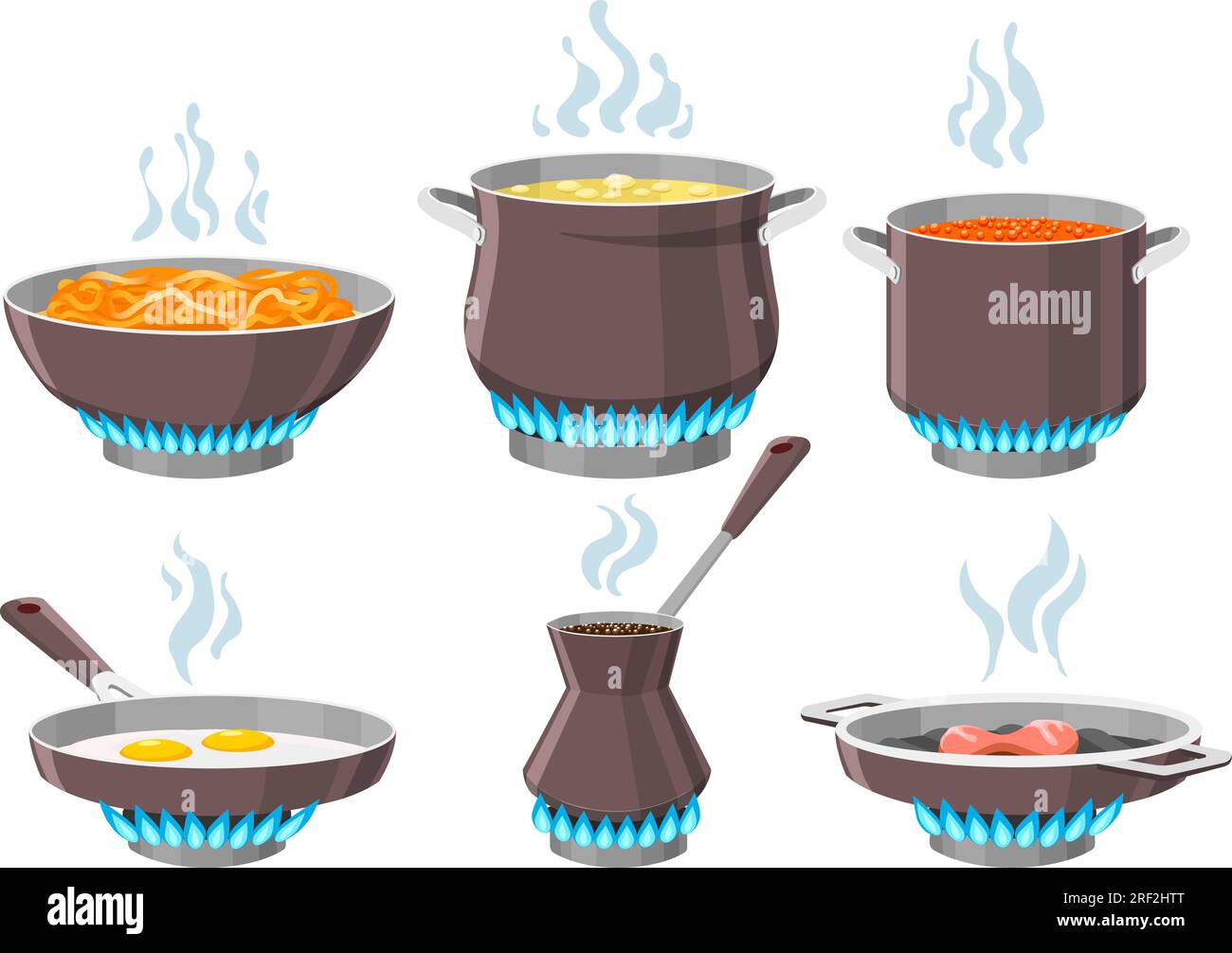 Premium Vector  Boiling water in red pot cooking pan on stove