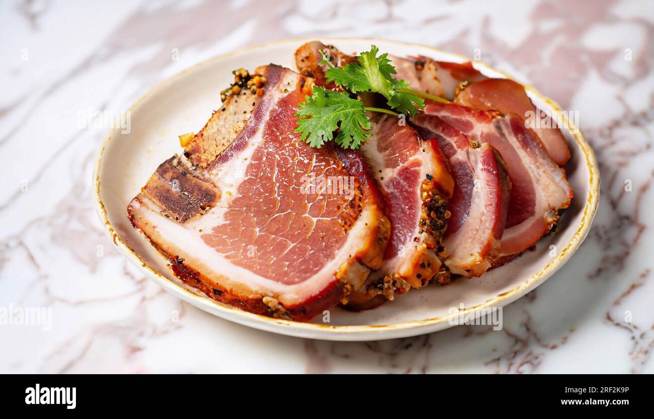 Mei Cai Kou Rou or Steam Belly Pork With Swatow Mustard Cubbage Recipes - Chinese food style Stock Photo