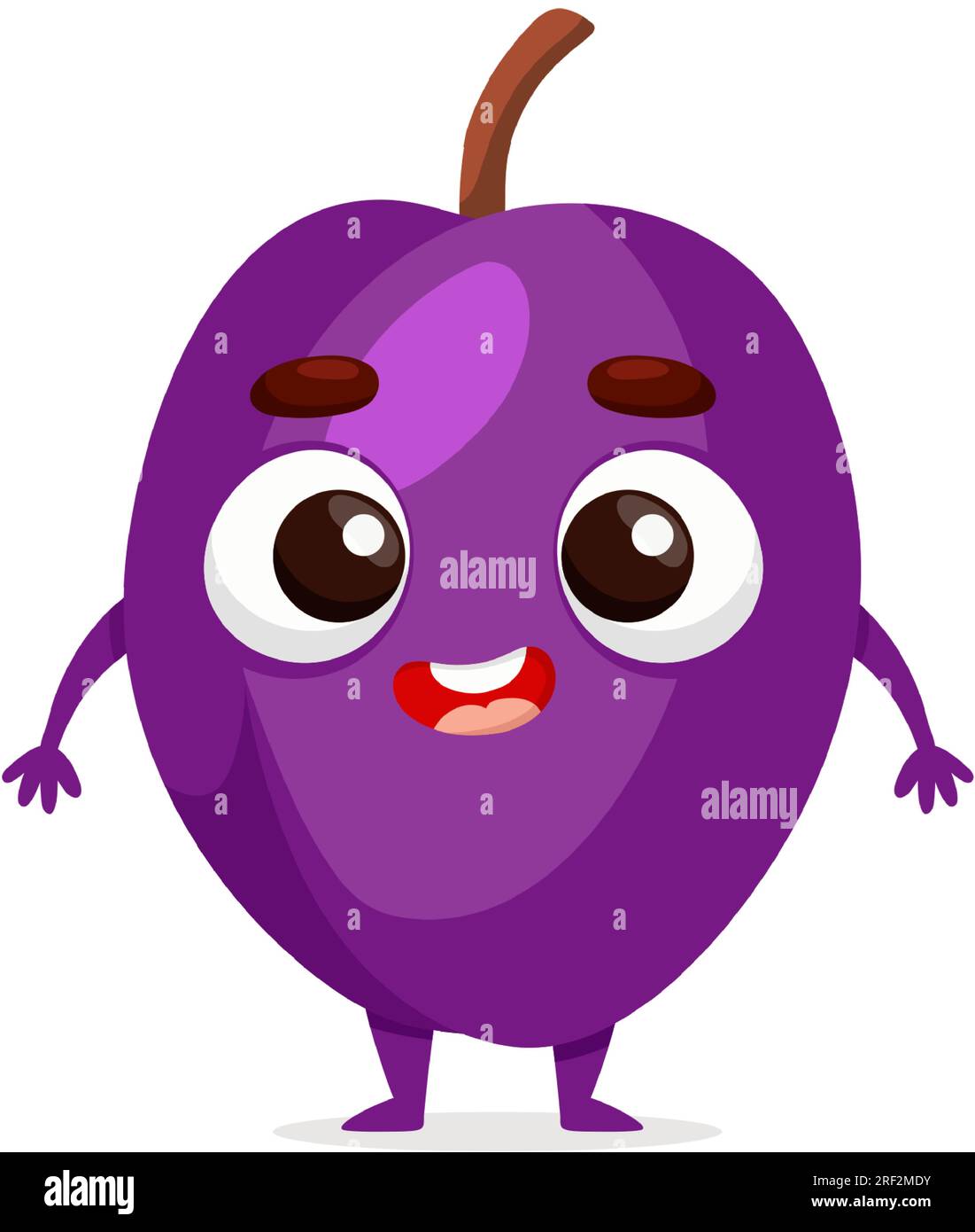 Funny cartoon plum. Kawaii fruit character. Vector food illustration