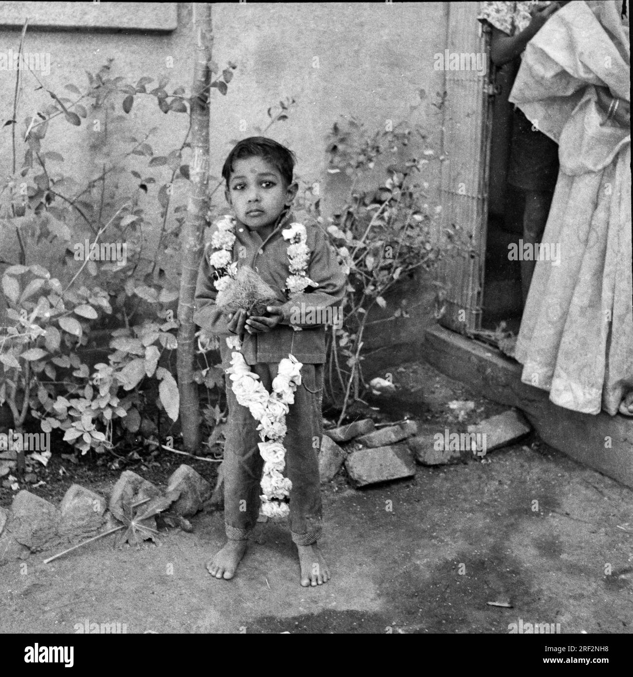 old vintage 1900s black and white picture of Indian child groom India 1940s Stock Photo