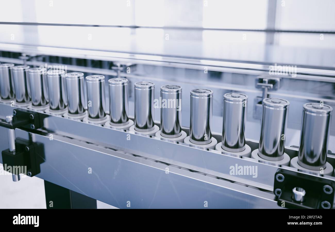 Production line for lithium battery cells for the automotive or e-bike industry. Stock Photo