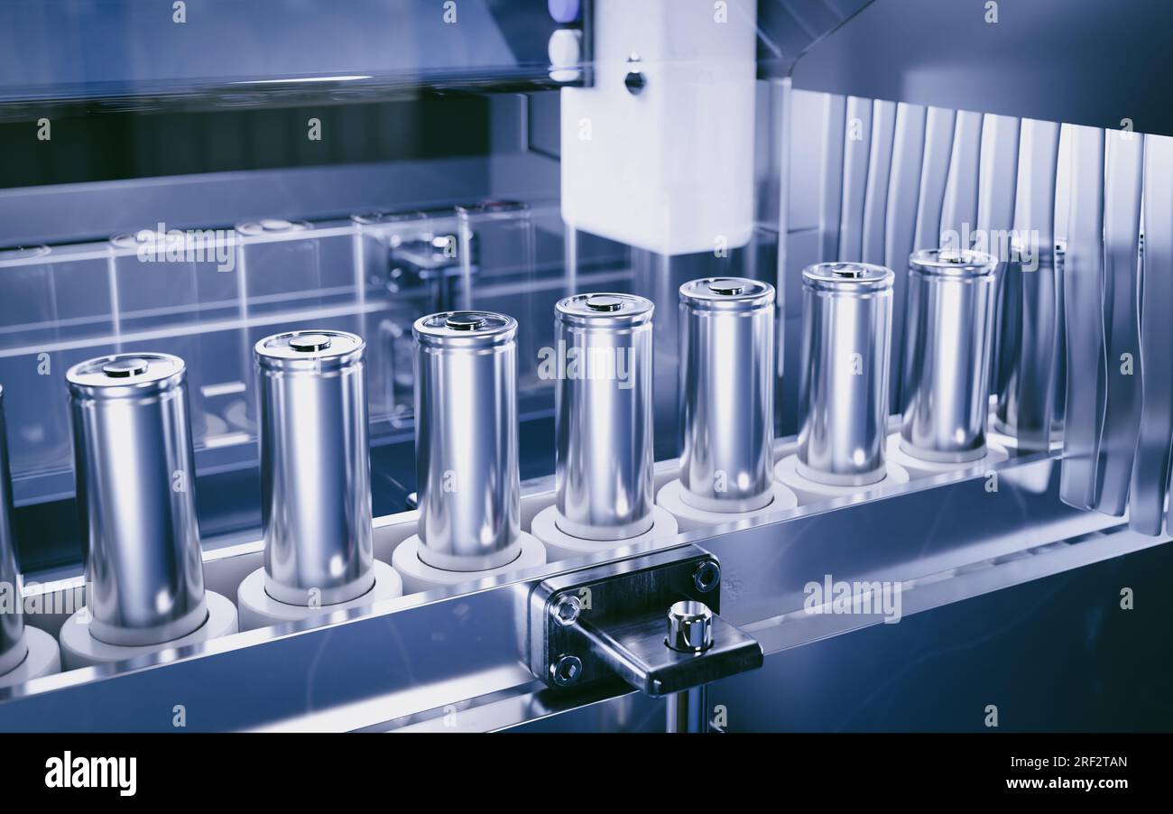 Production line for lithium battery cells for the automotive or e-bike industry. Stock Photo