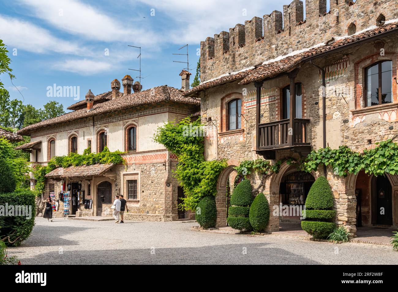 The picturesque village of Grazzano Visconti, entirely built in medieval style in 20th century, Emilia-Romagna, Italy Stock Photo