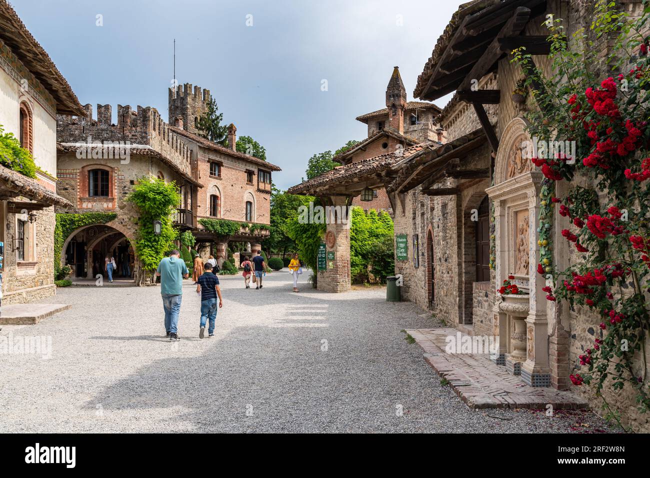 The picturesque village of Grazzano Visconti, entirely built in medieval style in 20th century, Emilia-Romagna, Italy Stock Photo