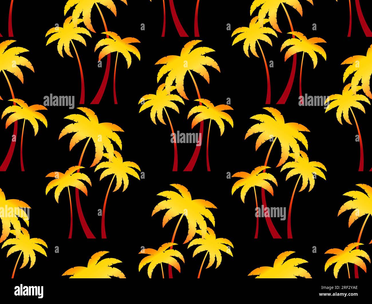 Gradient palm trees seamless pattern. Yellow-gold palm trees on a black background. Summer time, wallpaper with tropical pattern. Design for printing Stock Vector