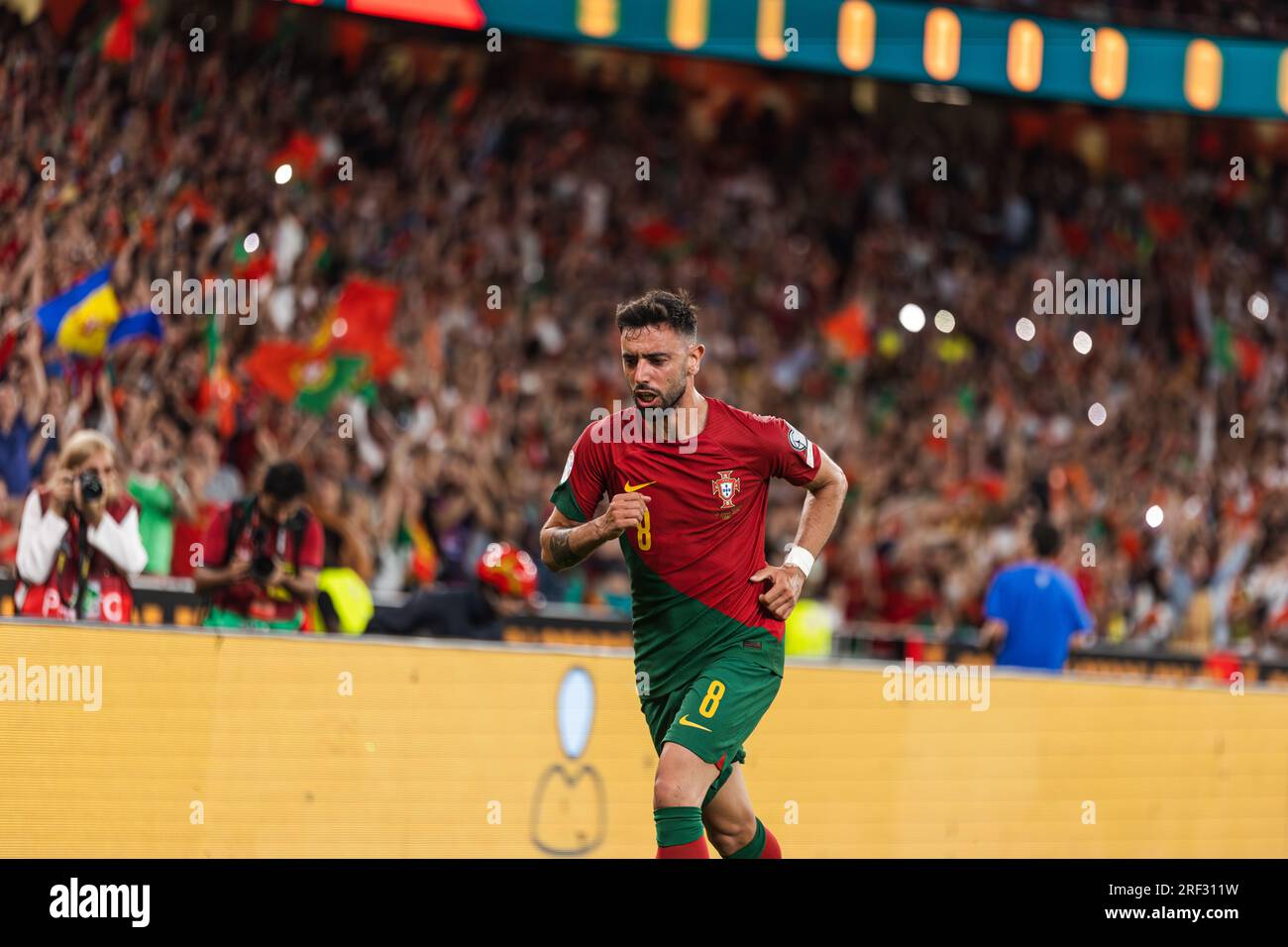 Bruno Fernandes celebrates after scoring goal during UEFA Euro 2024 Qualification game between national teams of Portugal and Bosnia and Herzegovina a Stock Photo