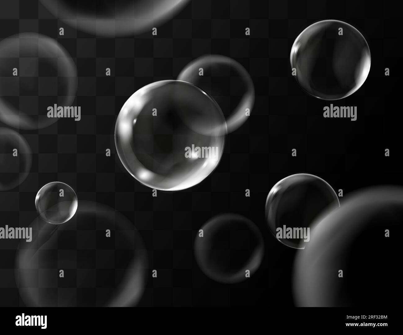Realistic transparent soap bubbles with reflection. Isolated set composition. Stock Vector