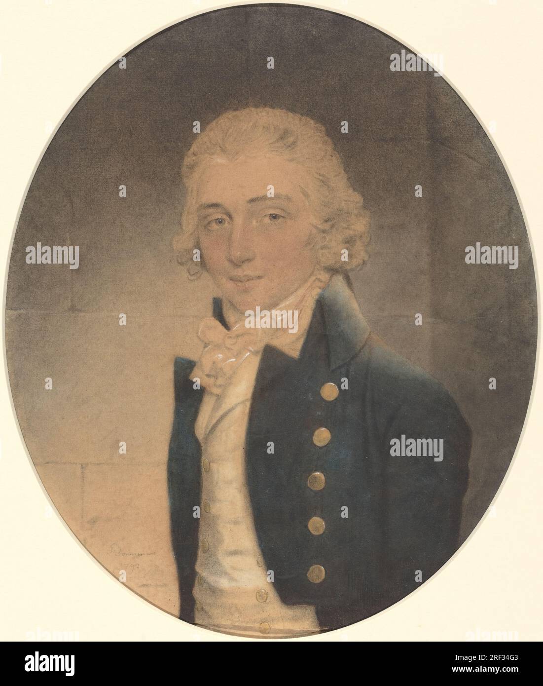 'John Downman, George Mills, 1792, pastel with gray and brown wash on two overlapped sheets of laid paper joined at the top, image (oval): 22 x 18.9 cm (8 11/16 x 7 7/16 in.) sheet: 24 x 19.8 cm (9 7/16 x 7 13/16 in.), Ailsa Mellon Bruce Collection, 1970.17.145' Stock Photo