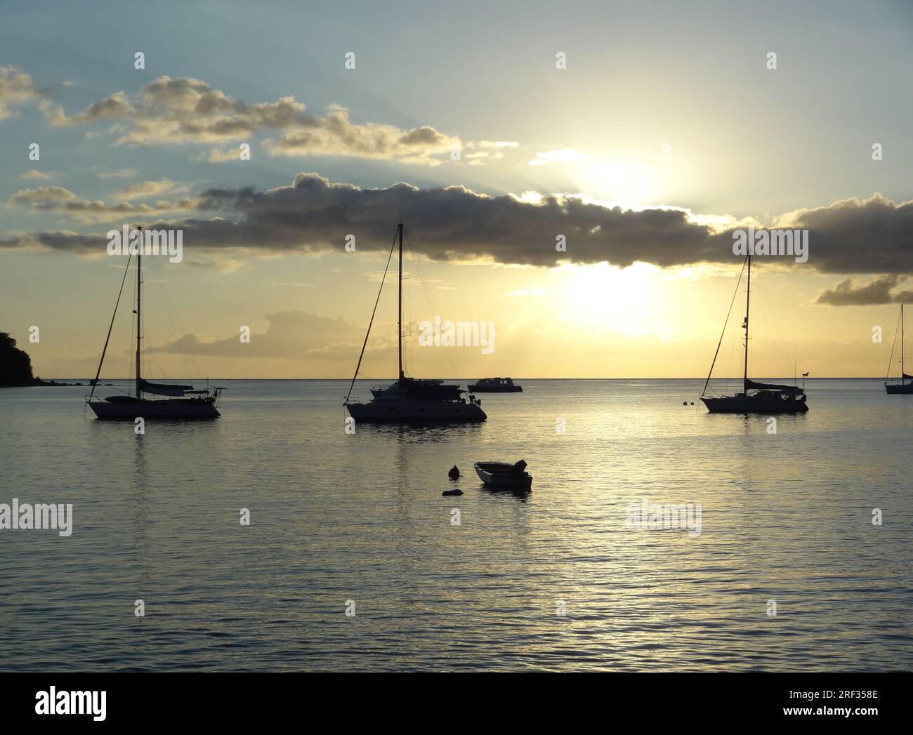 View of coastal sundown scenery on a caribbean island named Guadeloupe Stock ...