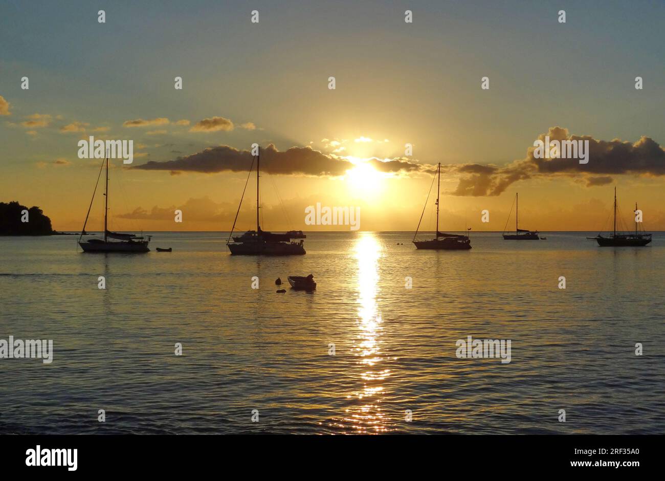 View of coastal sundown scenery on a caribbean island named Guadeloupe Stock ...