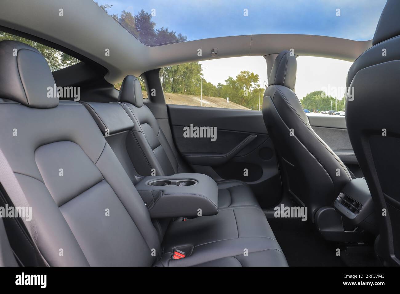 Passenger seats inside the car with panoramic roof Stock Photo Alamy