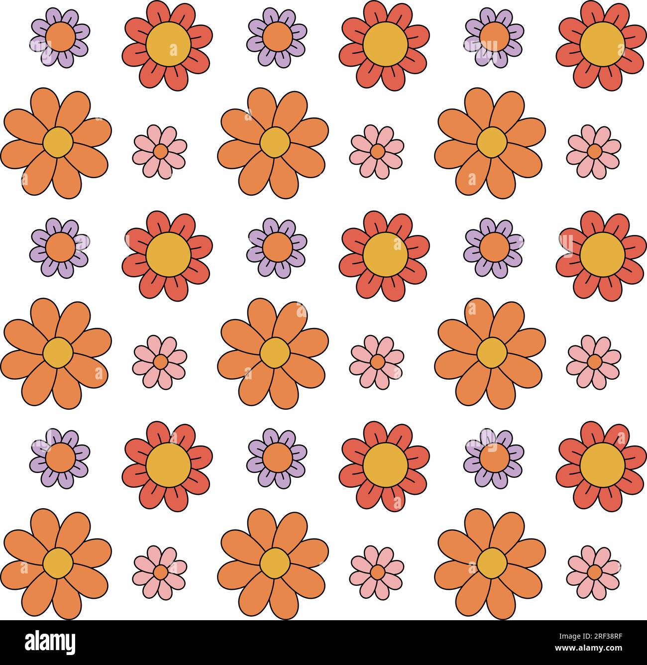 Vector seamless pattern of retro groovy colored flowers isolated on ...