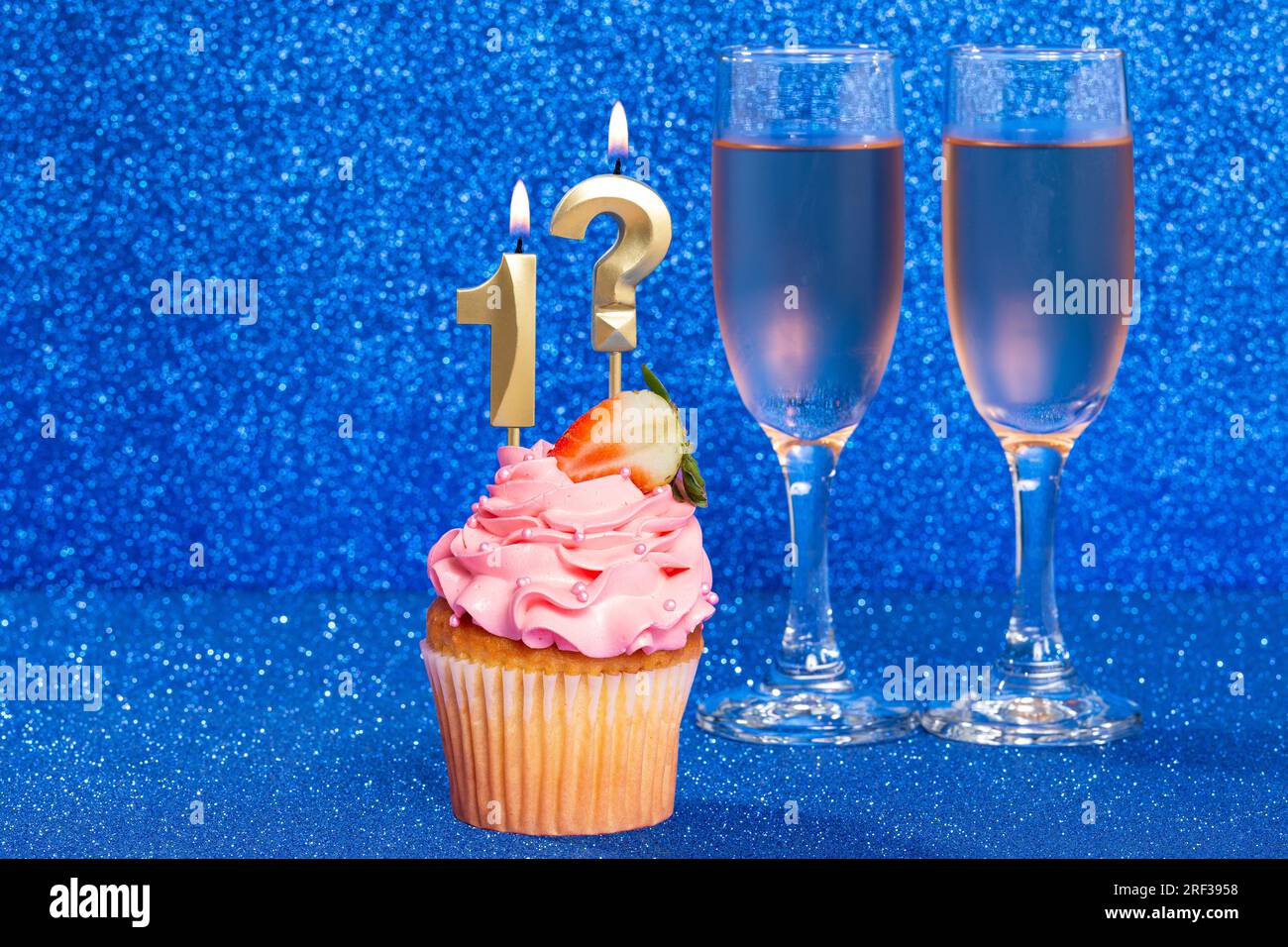 Cupcake With Number For Celebration Of Birthday Or Anniversary; Number 1 And Question Mark. Stock Photo