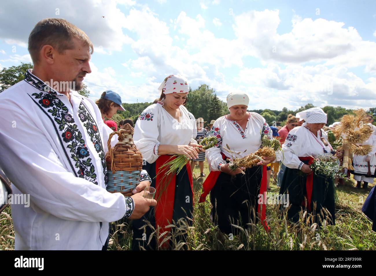 KYIV, UKRAINE JULY 29, 2023 Women recreate the ancient Ukrainian