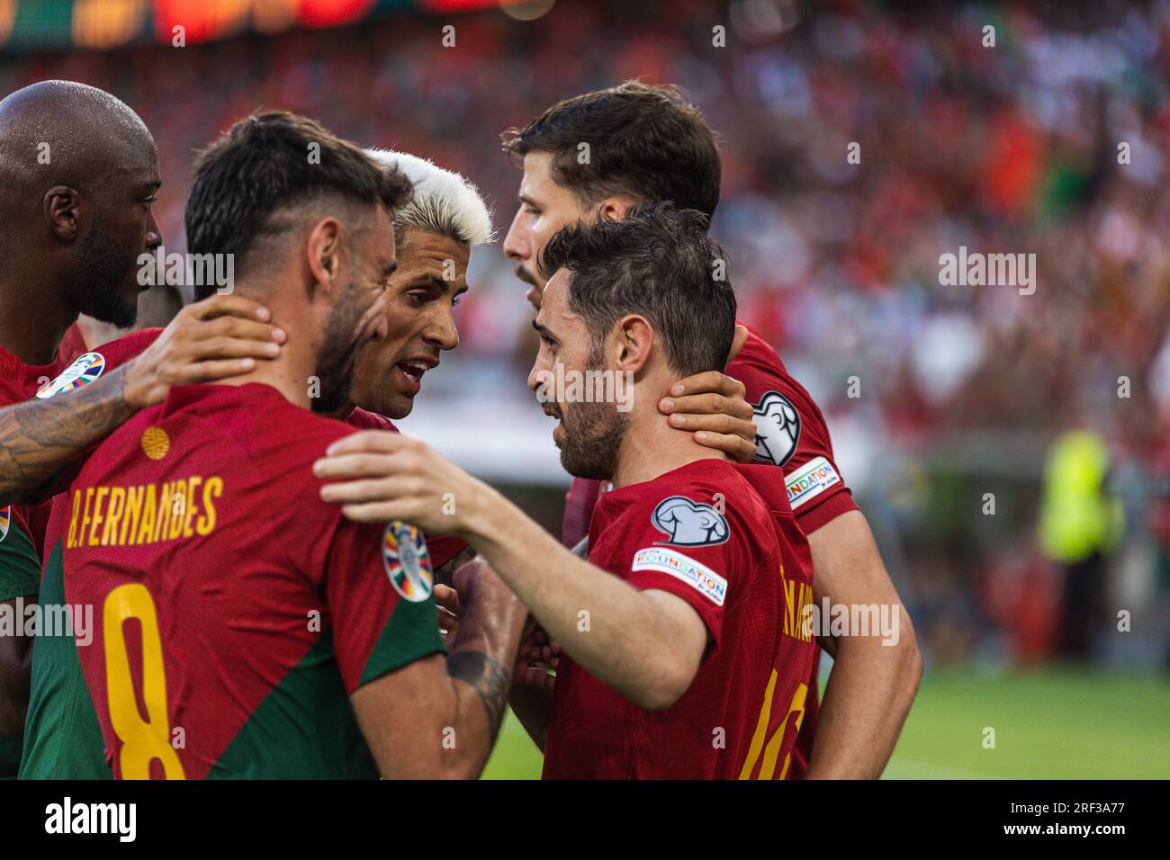 Portuguese team celebrates after goal scored by Bernardo Silva during