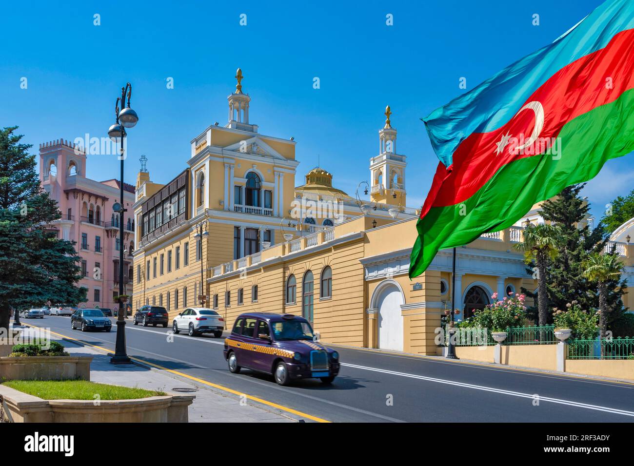 The National Flag of Azerbaijan Stock Photo