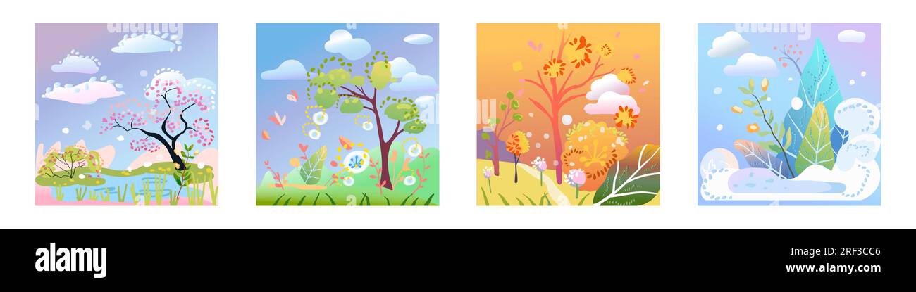 Seasons, nature in different periods. Vector illustration, concept of ...