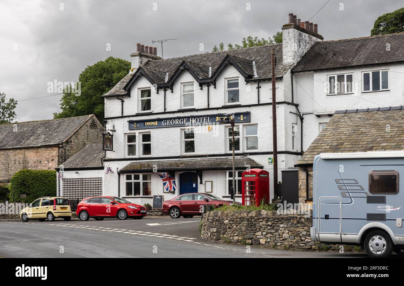 On an overcast afternoon, front elevation of the George Hotel, Orton in Westmorland Stock Photo