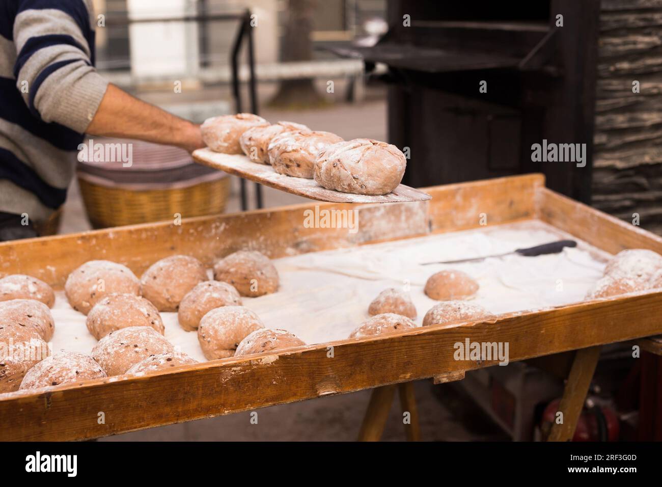 Bread preparation. loaves of dough before baking Stock Photo - Alamy