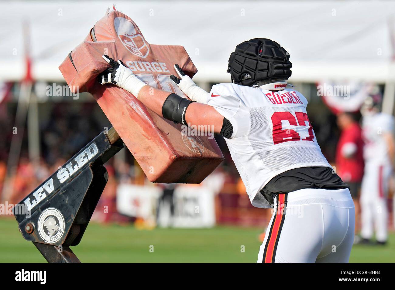 Tampa Bay Buccaneers guard Luke Goedeke (67) walks off the field during a  NFL football game against the Kansas City Chiefs, Sunday, Oct. 2, 2022 in  Tampa, Fla. (AP Photo/Alex Menendez Stock