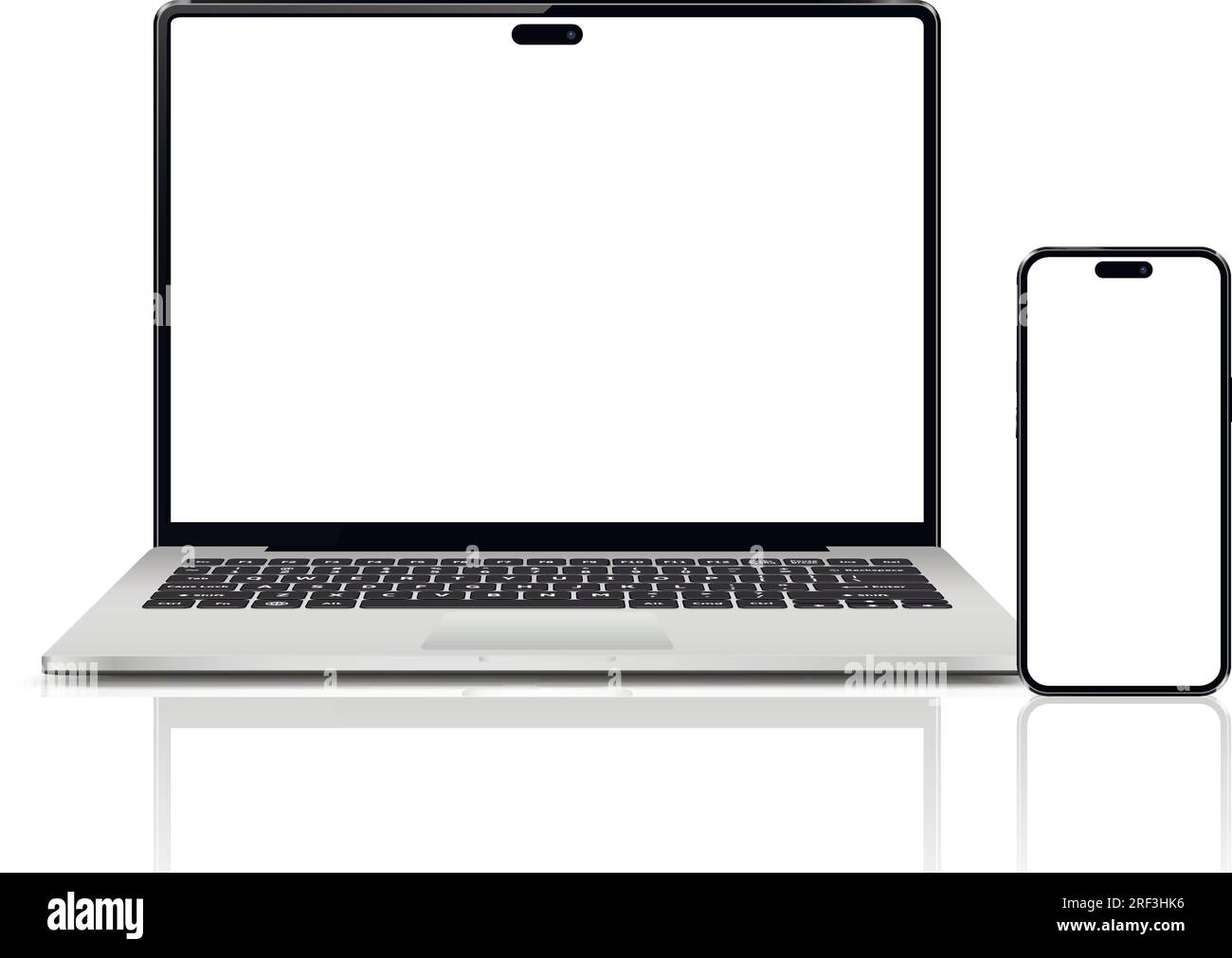 Laptop computer and mobile phone mockups isolated on white background Stock Vector