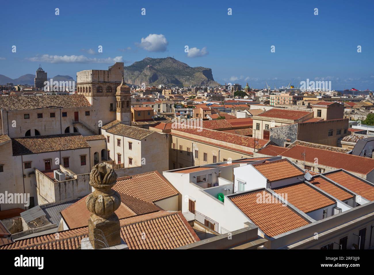 View to Montepellegrino from baroque Church of Santissimo Salvatore, Palermo, Sicily Stock Photo