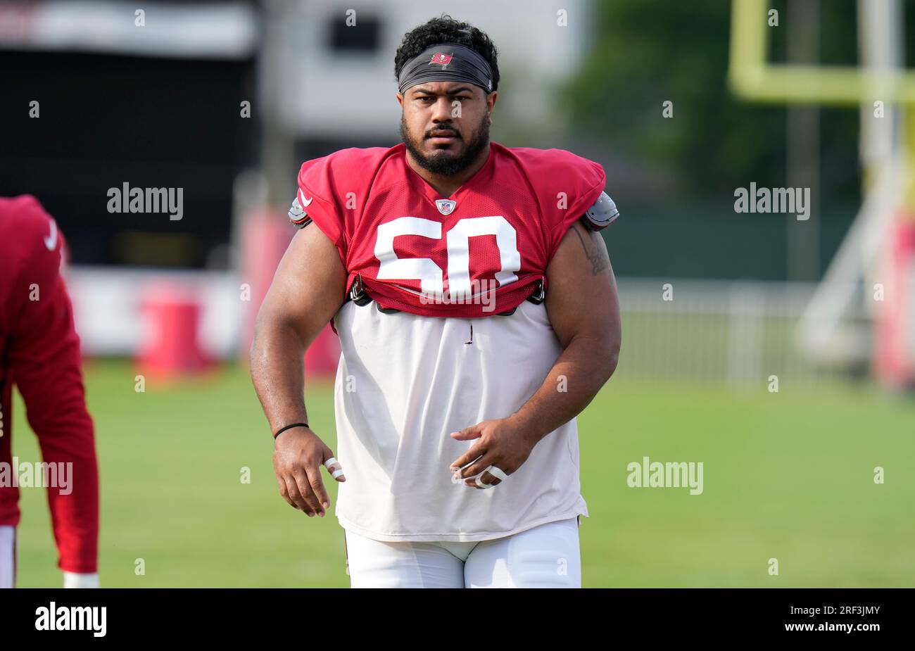 Tampa Bay Buccaneers defensive tackle Vita Vea (50) looks on between plays  during the second half of an NFL football game against the Washington  Football Team, Sunday, Nov. 14, 2021, in Landover