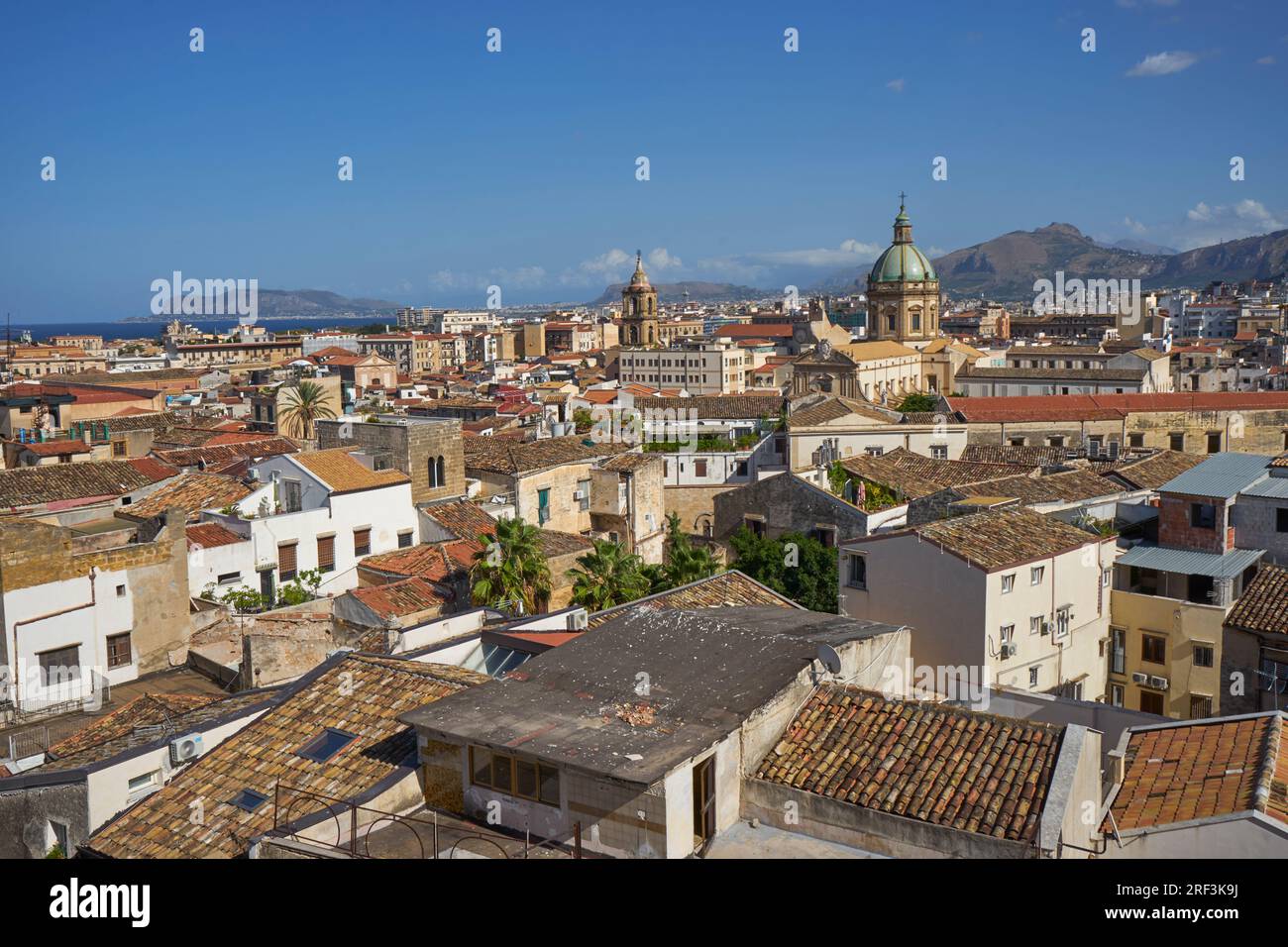 View to Chiesa del Gesu in Casa Professa and Palazzo Marchesi from baroque Church of Santissimo Salvatore, Palermo, Sicily Stock Photo