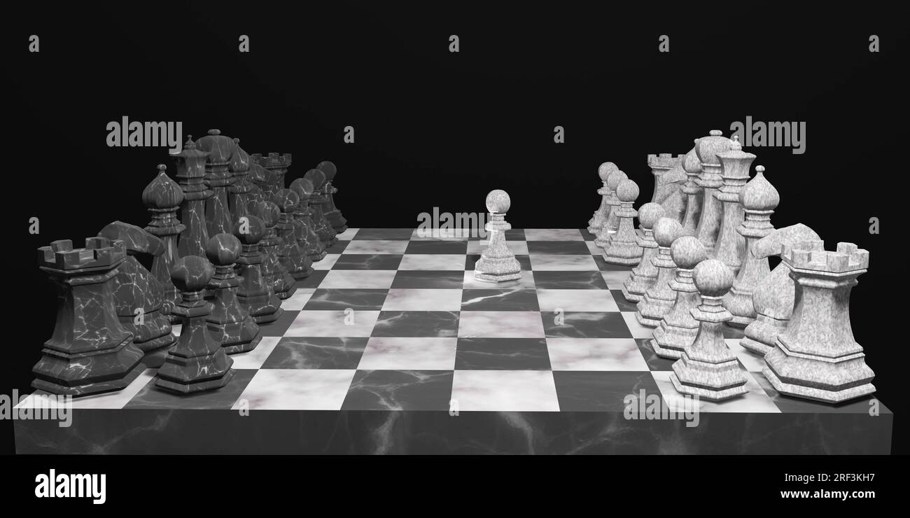 Chess pieces on the chessboard. First move idea. Teamwork and competition concept Stock Photo