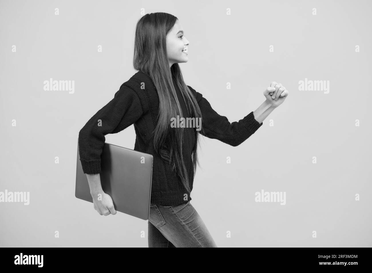 School student using laptop. Elearning and online education. Teen girl