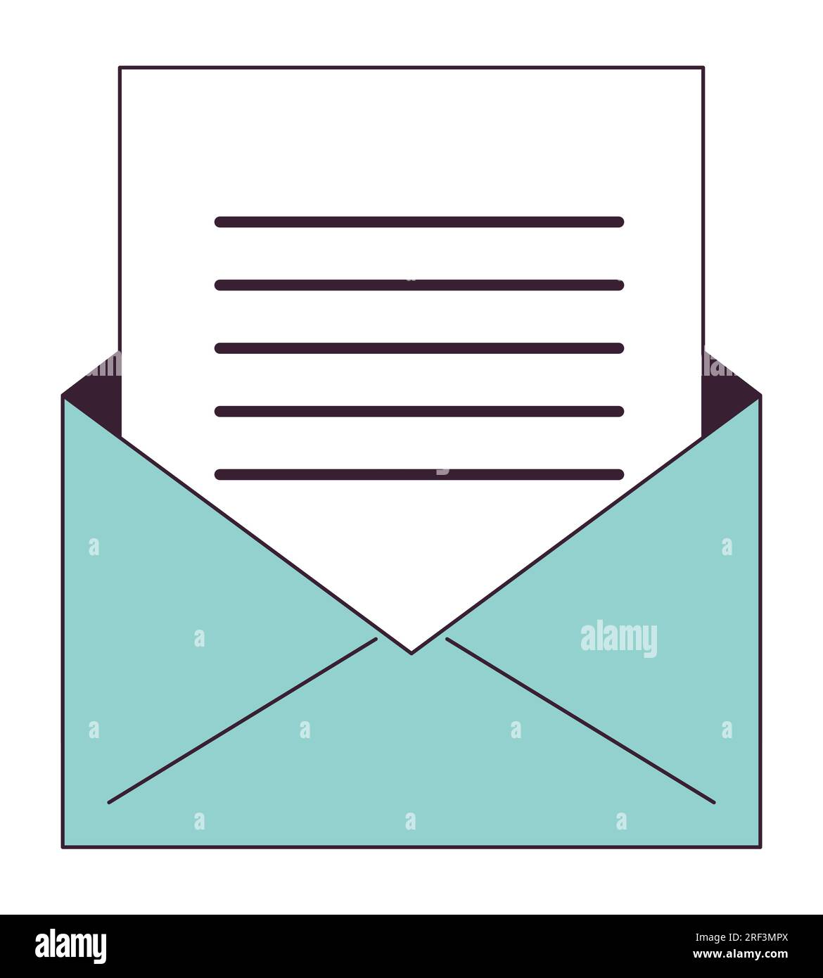 Letter in opened envelope flat line color isolated vector object Stock Vector