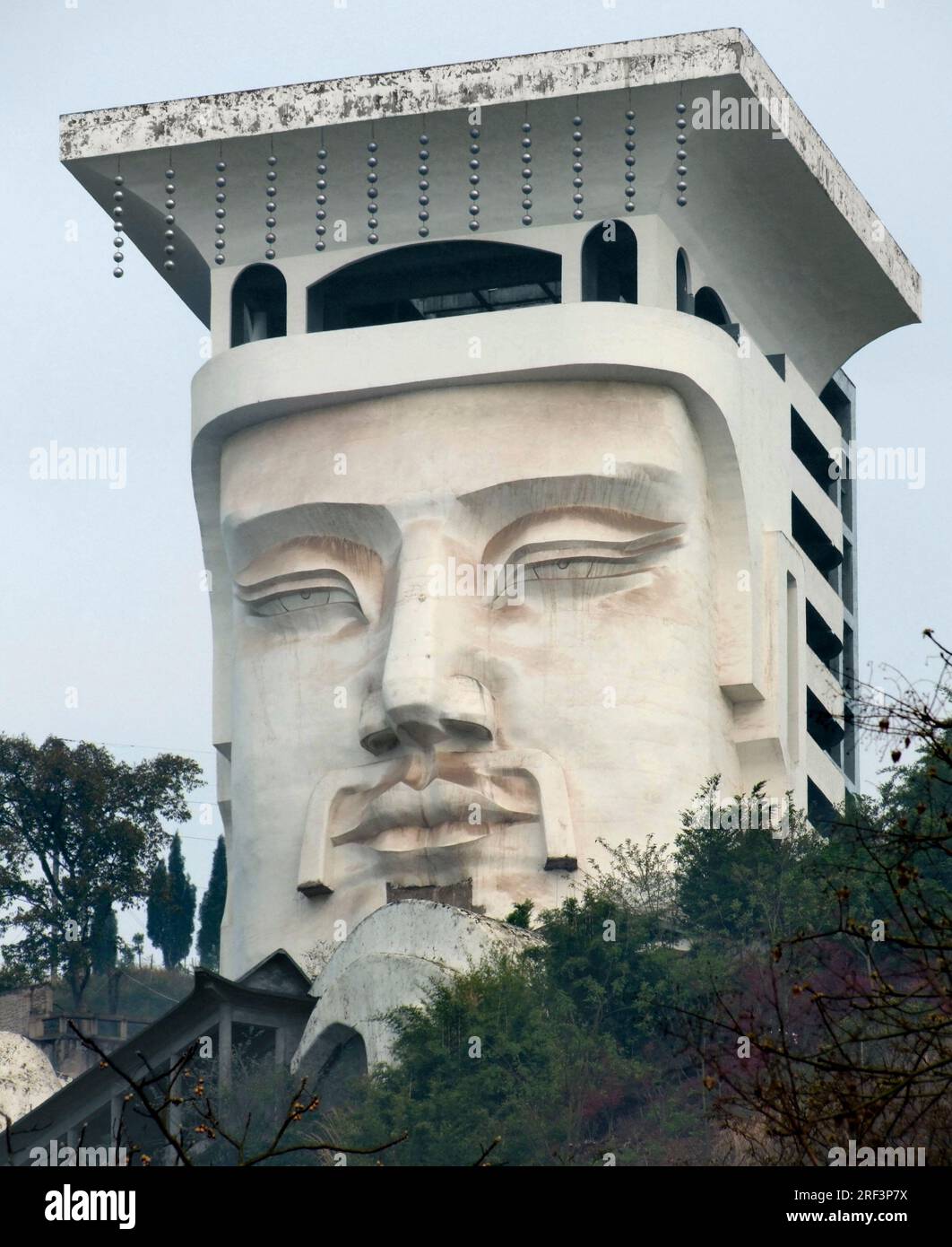 exotic head-likel building in a historic district named 'Fengdu County' in China Stock Photo