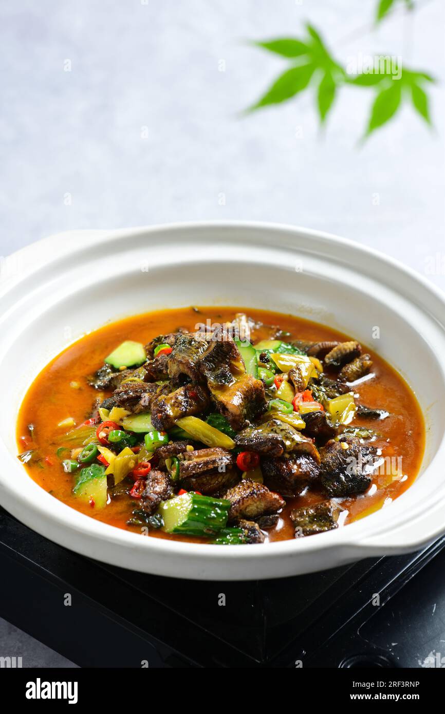 braised Shredded Eel with Pickled Greens Stock Photo