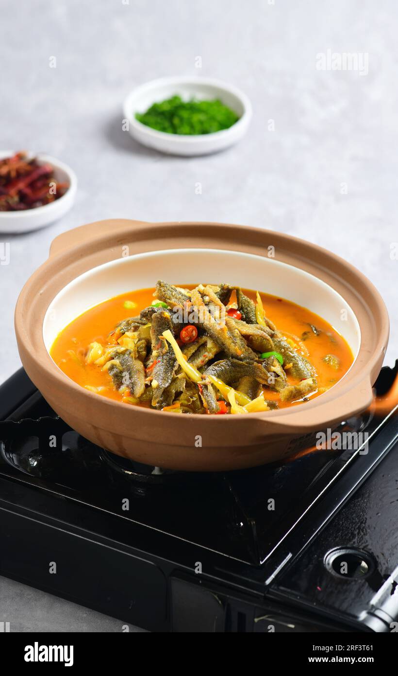 braised Shredded Eel with Pickled Greens Stock Photo