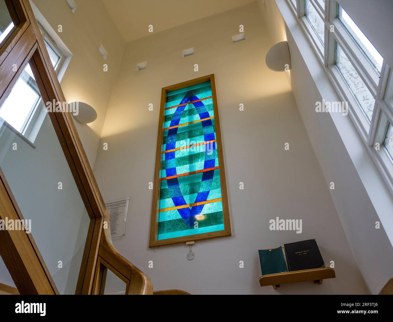 Blue Stained Glass Window, (Susan Kinley). Penlee House, Penzance