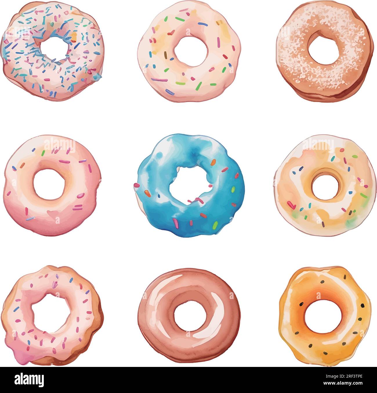 Set of colorful donuts isolated on white background. Watercolor ...