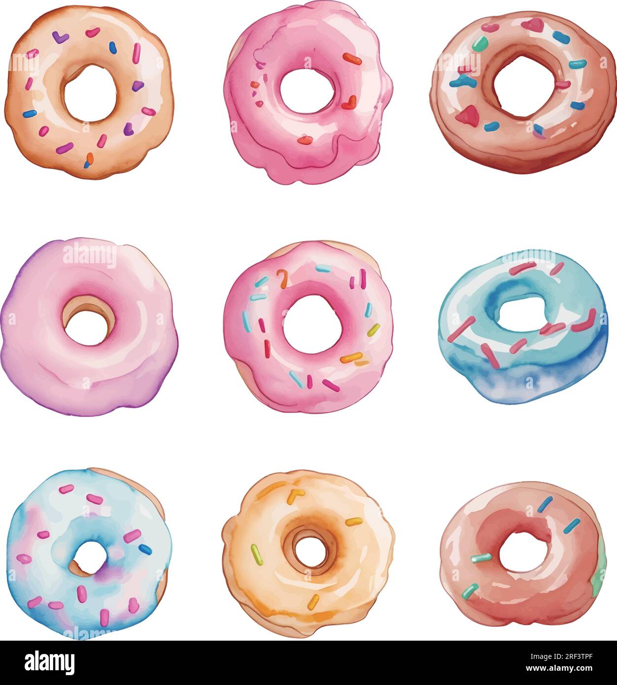 Set of colorful donuts isolated on white background. Watercolor ...
