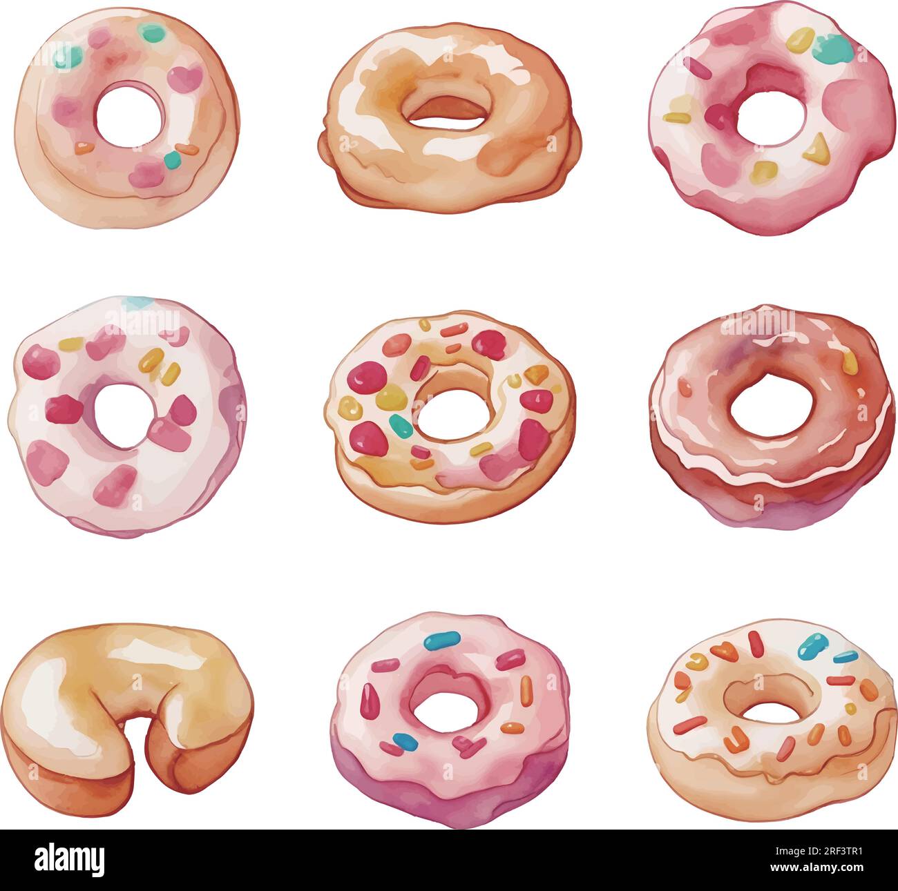 Set of colorful donuts isolated on white background. Watercolor ...