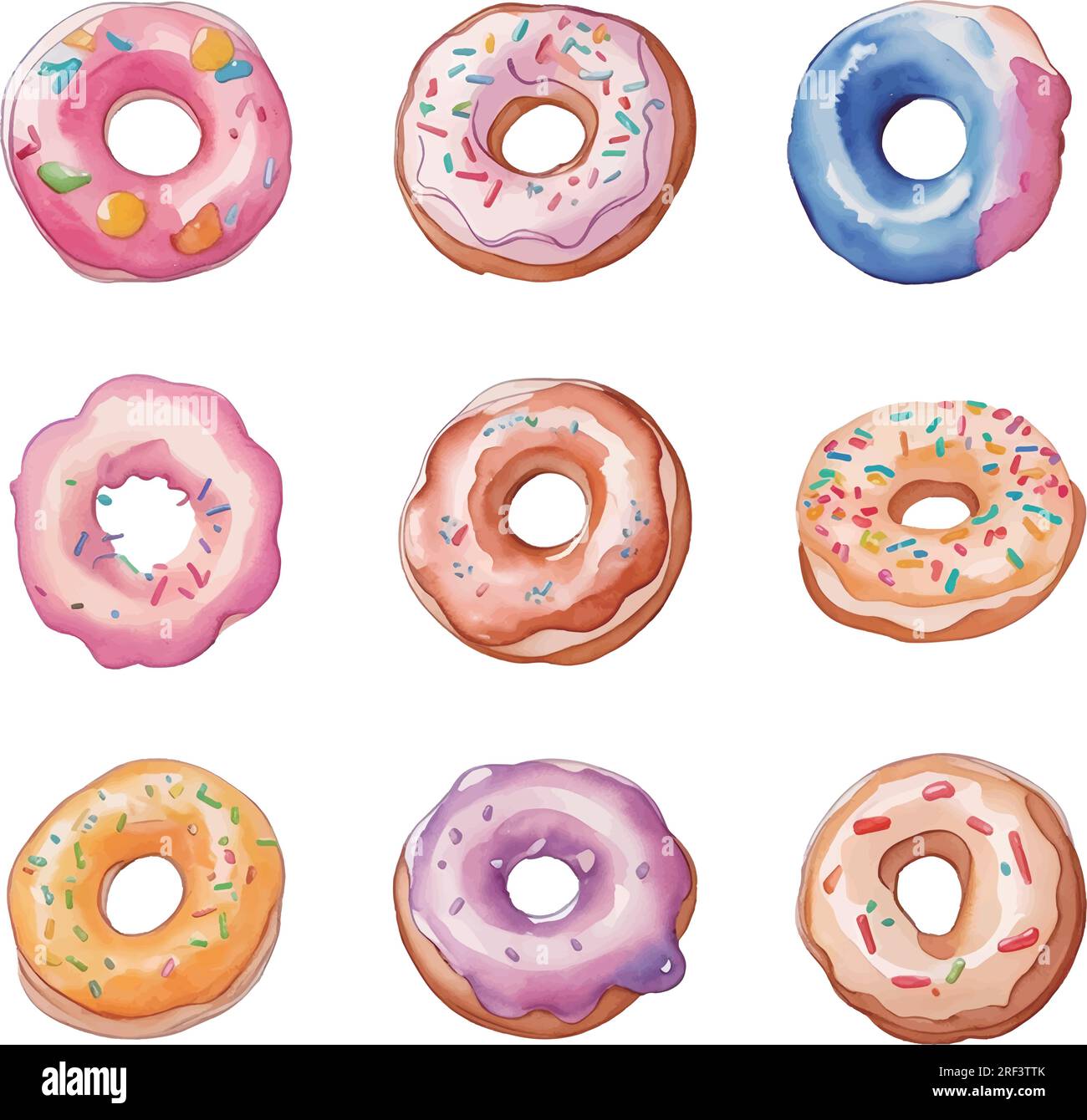 Set of colorful donuts isolated on white background. Watercolor ...