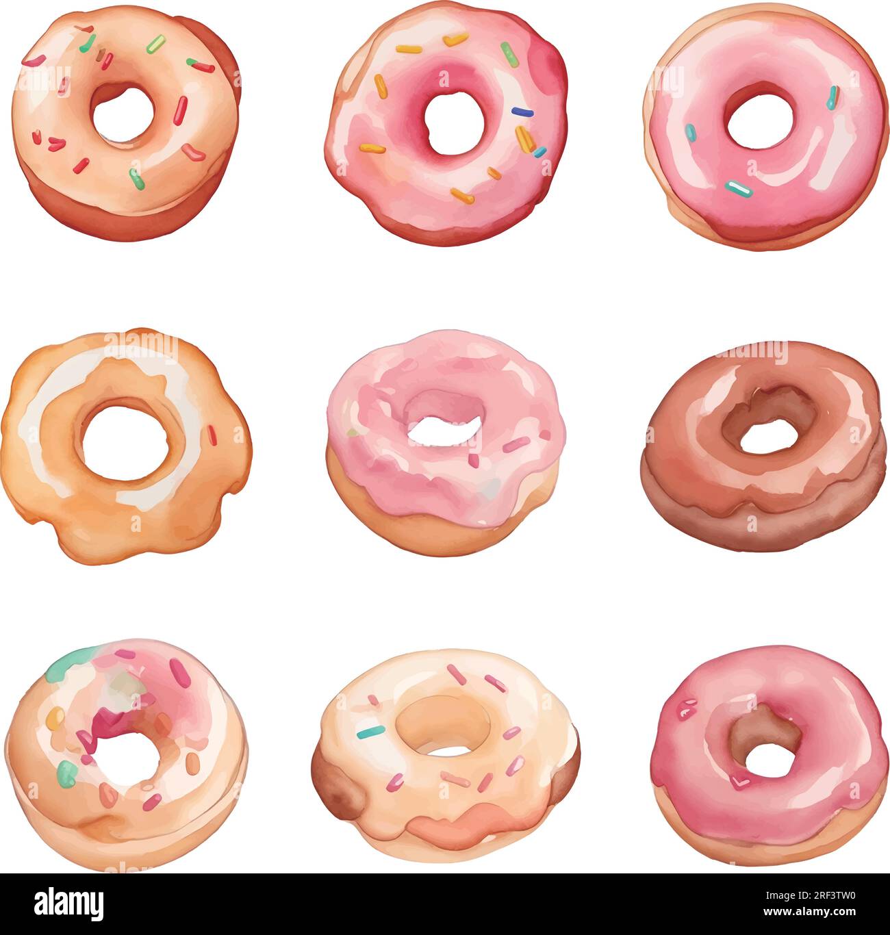 Set of colorful donuts isolated on white background. Watercolor ...