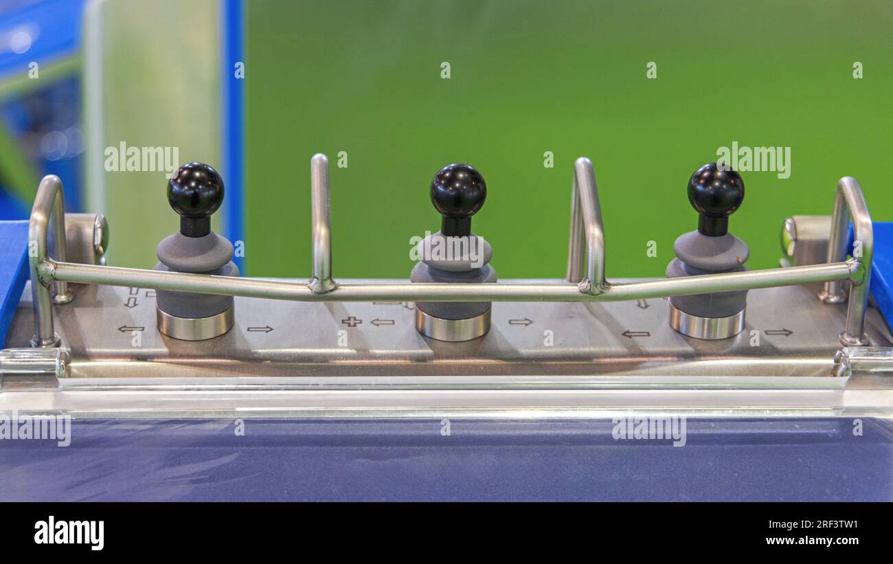 Heavy Duty Machine Controller Three Joysticks Multi Axis Precise Movement Stock Photo