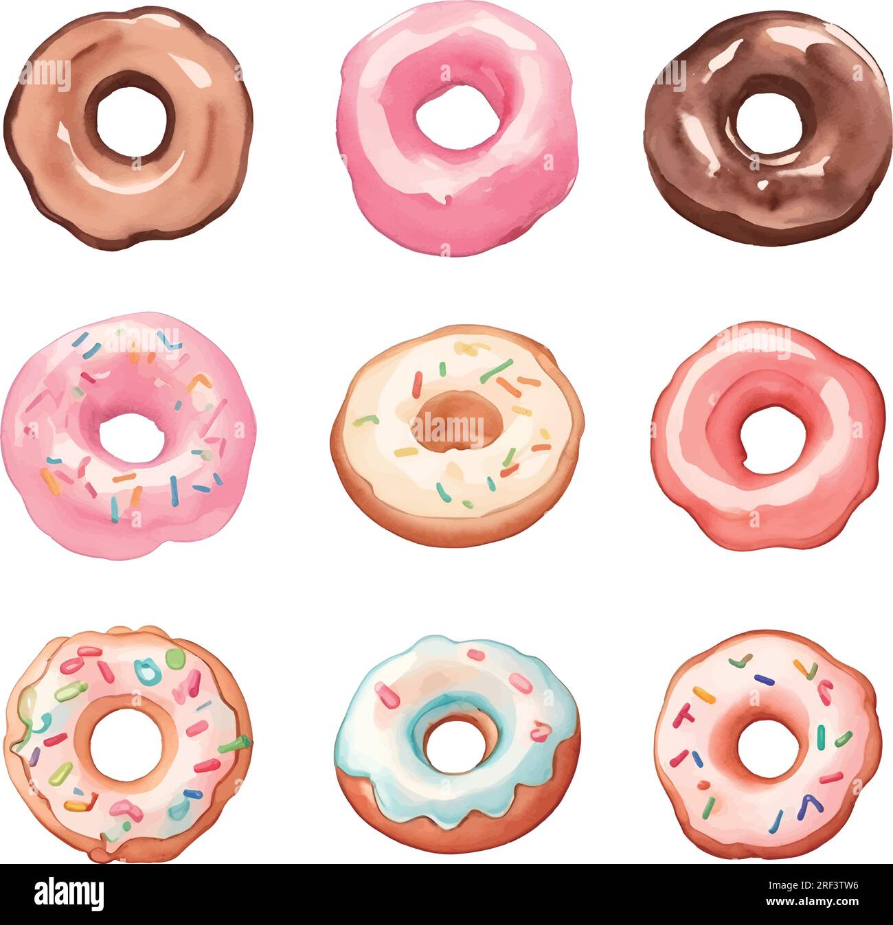 Set of colorful donuts isolated on white background. Watercolor ...