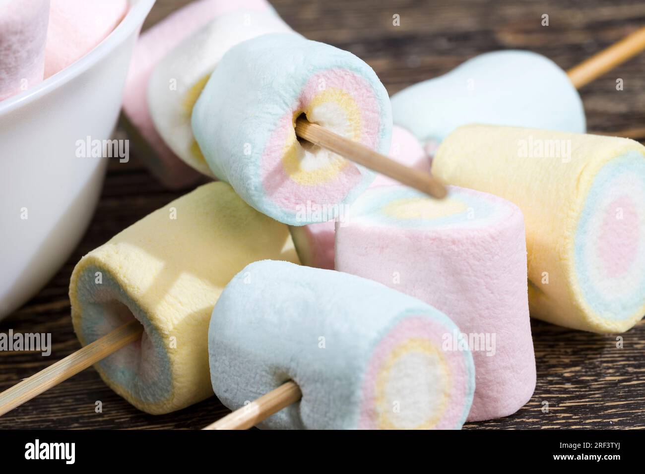 multi colored sweet soft marshmallows made from sugar, gelatin, starch