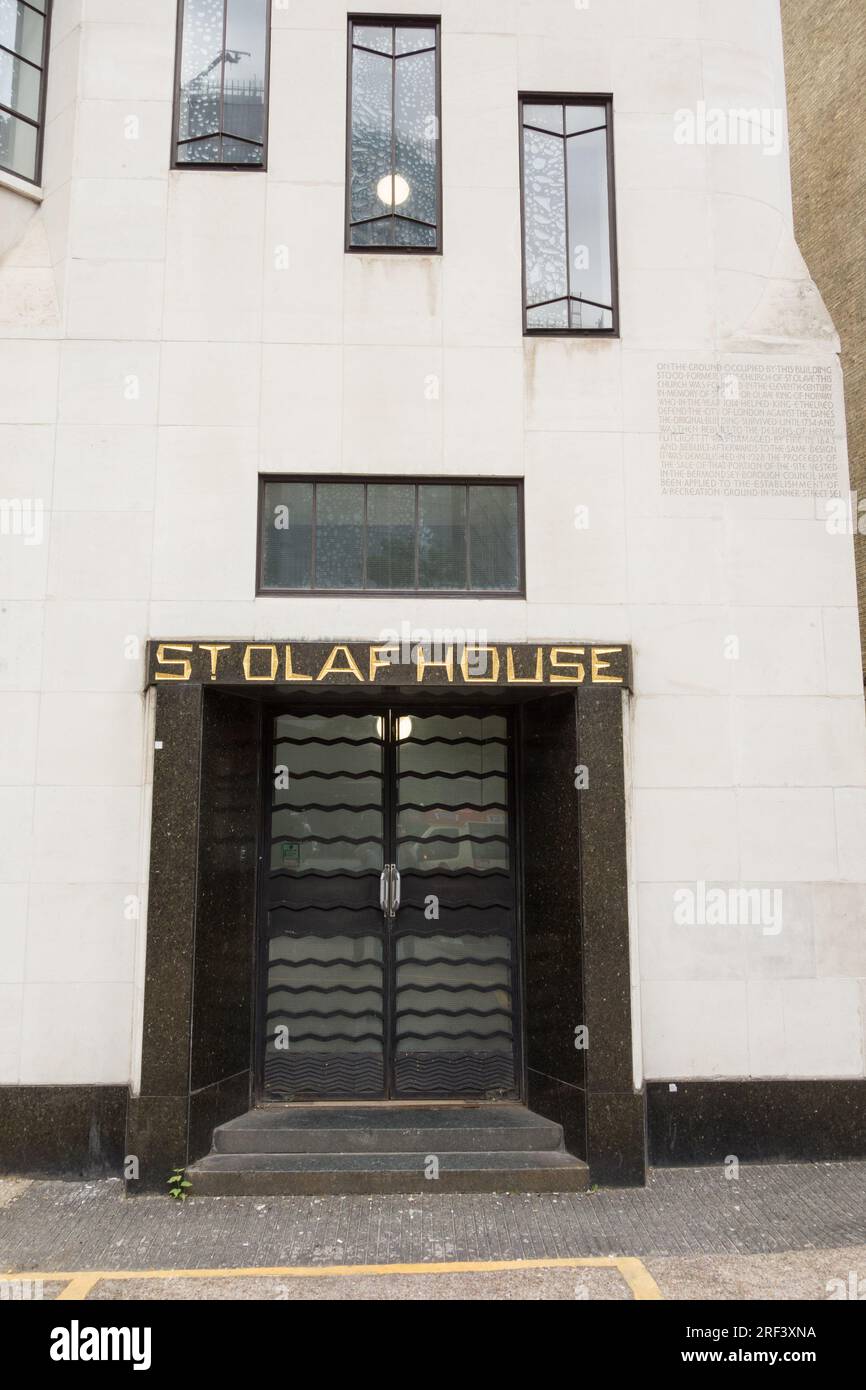 A side entrance to the striking Art Deco St Olaf House, London Bridge